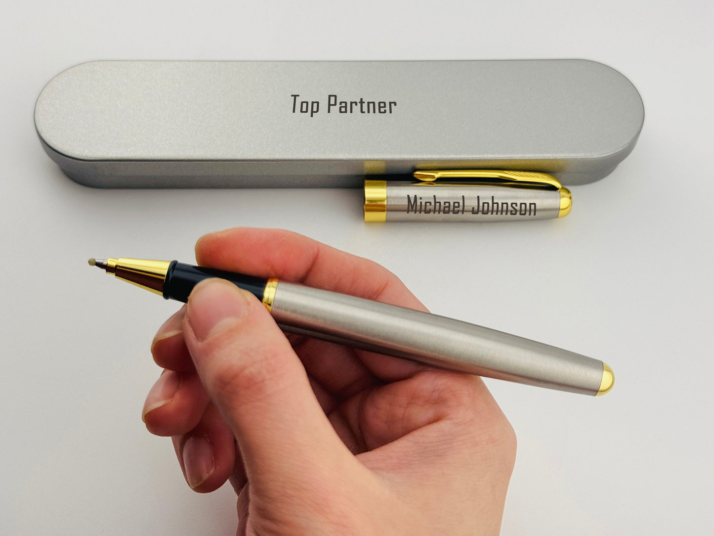 Custom Engraved Roller Pen in Metal Box