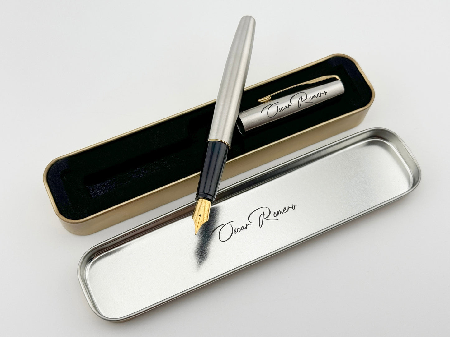 Custom Engraved Parker Fountain Pen in Personalized Tin Box