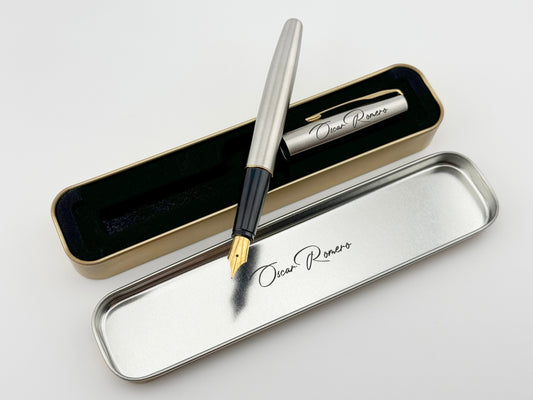 Custom Engraved Parker Fountain Pen in Personalized Tin Box
