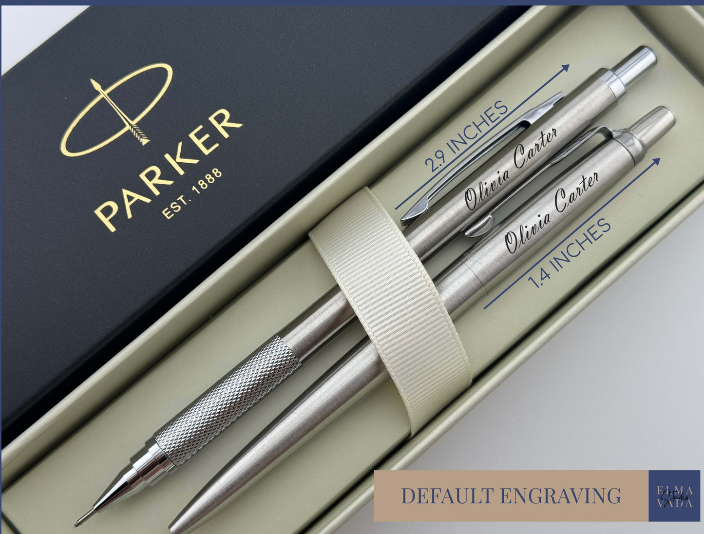 Custom Engraved Parker Jotter Pen and Mechanical Pencil Set in Parker Cardboard Box