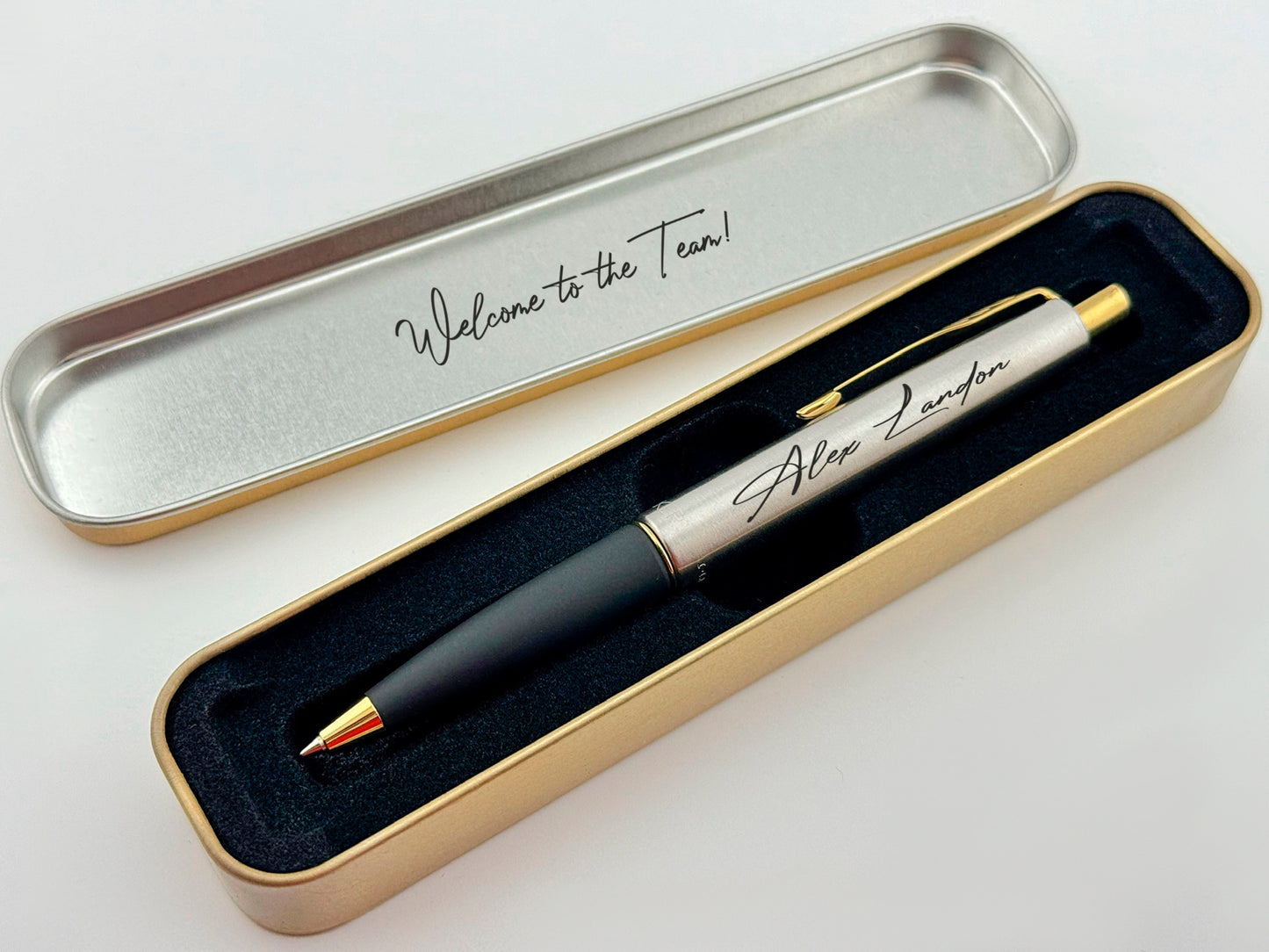 Custom Engraved Parker Frontier Ballpoint Pen in Personalized Tin Box