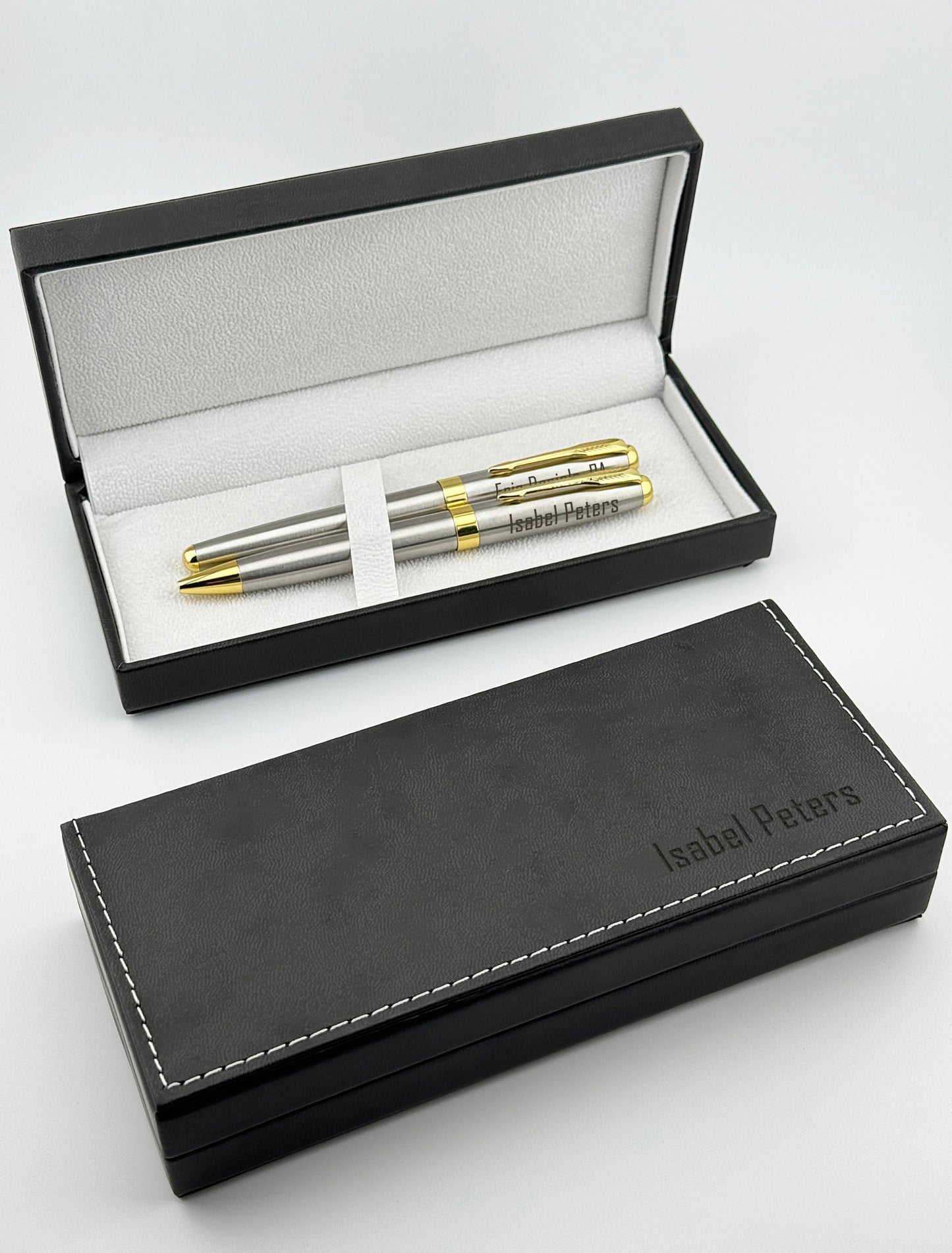 Custom Engraved Rollerball and Ballpoint Pens Set in Personalized PU Leather Box