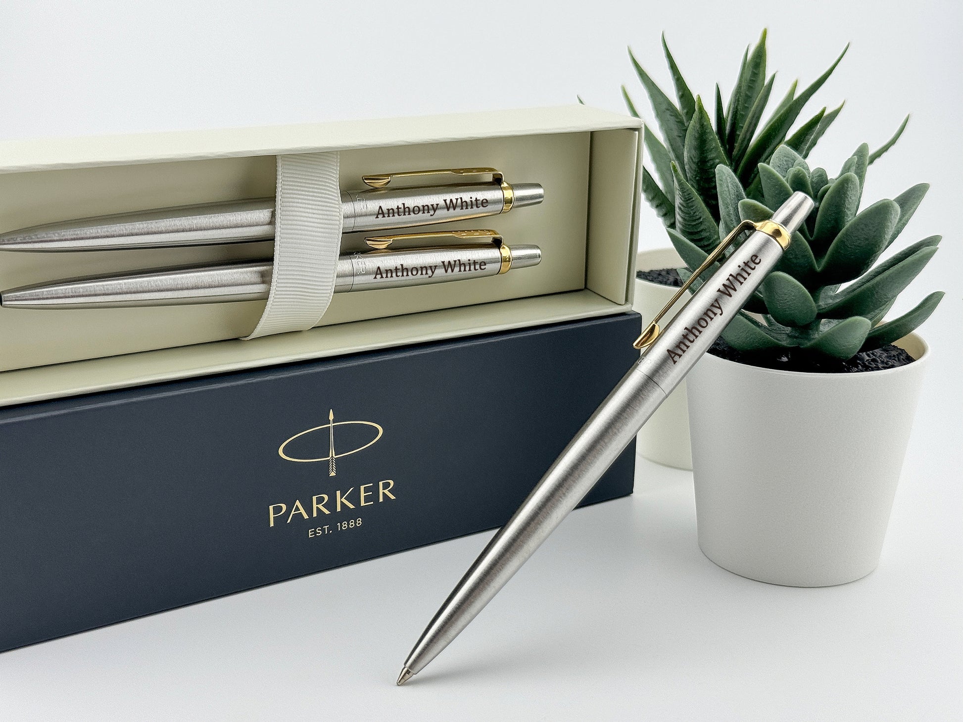 Custom Engraved Parker Jotter Pen Set in Parker Cardboard Box