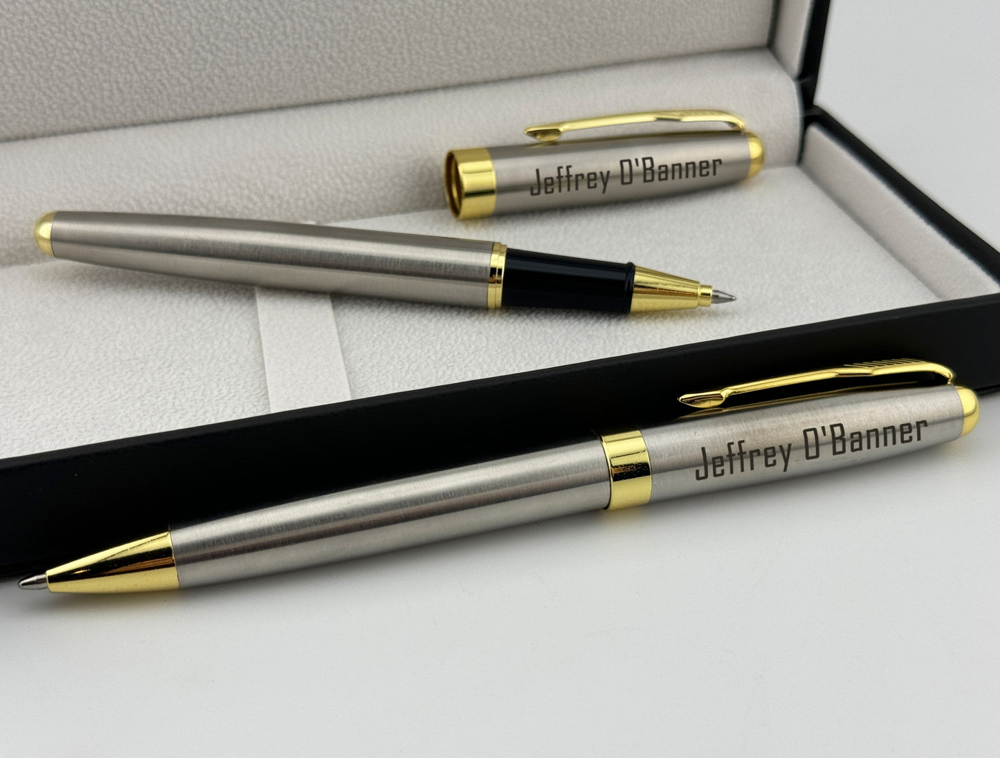Custom Engraved Rollerball and Ballpoint Pens Set in Personalized PU Leather Box