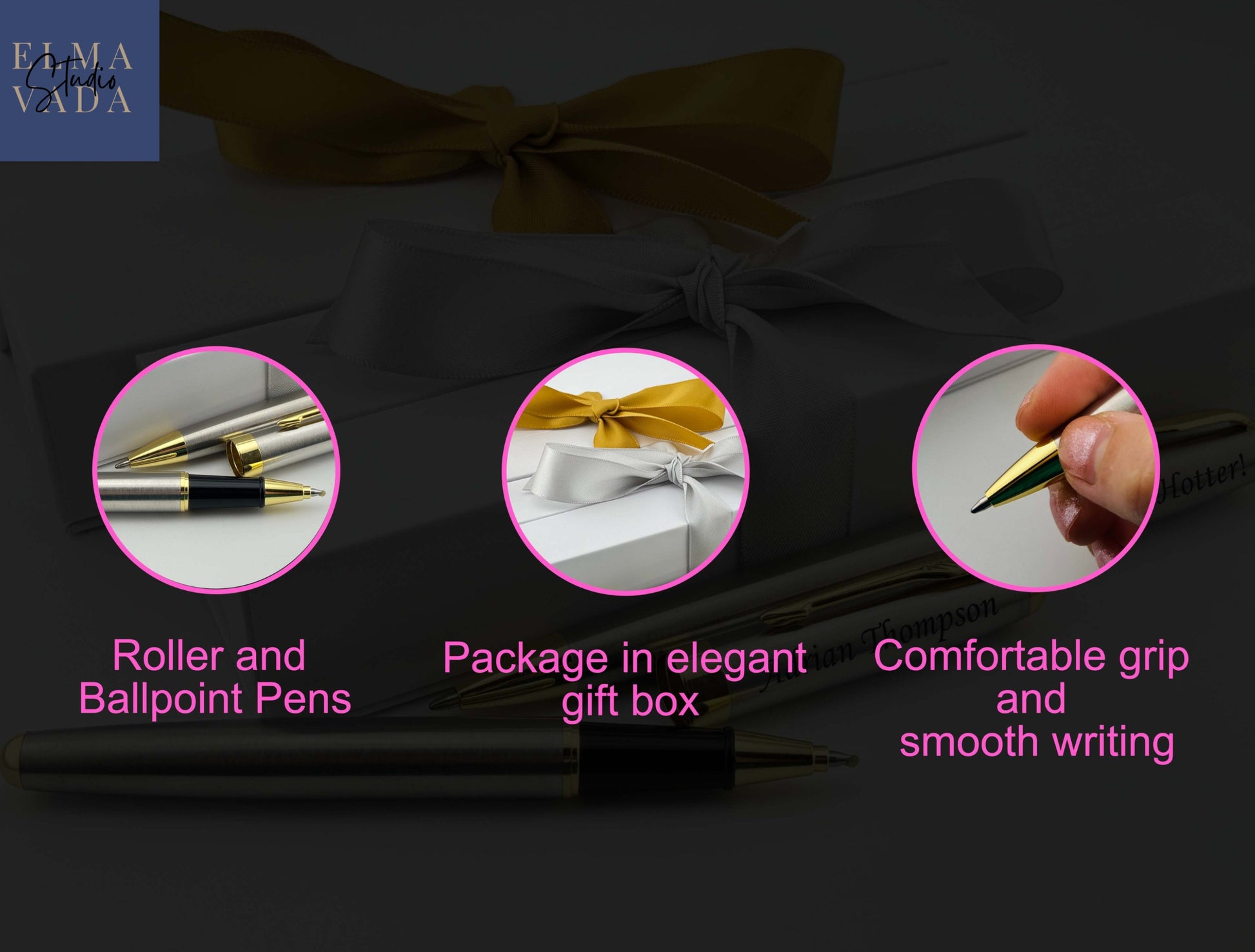 Custom Engraved Durable Chrome Roller and Ball Pen in Box 