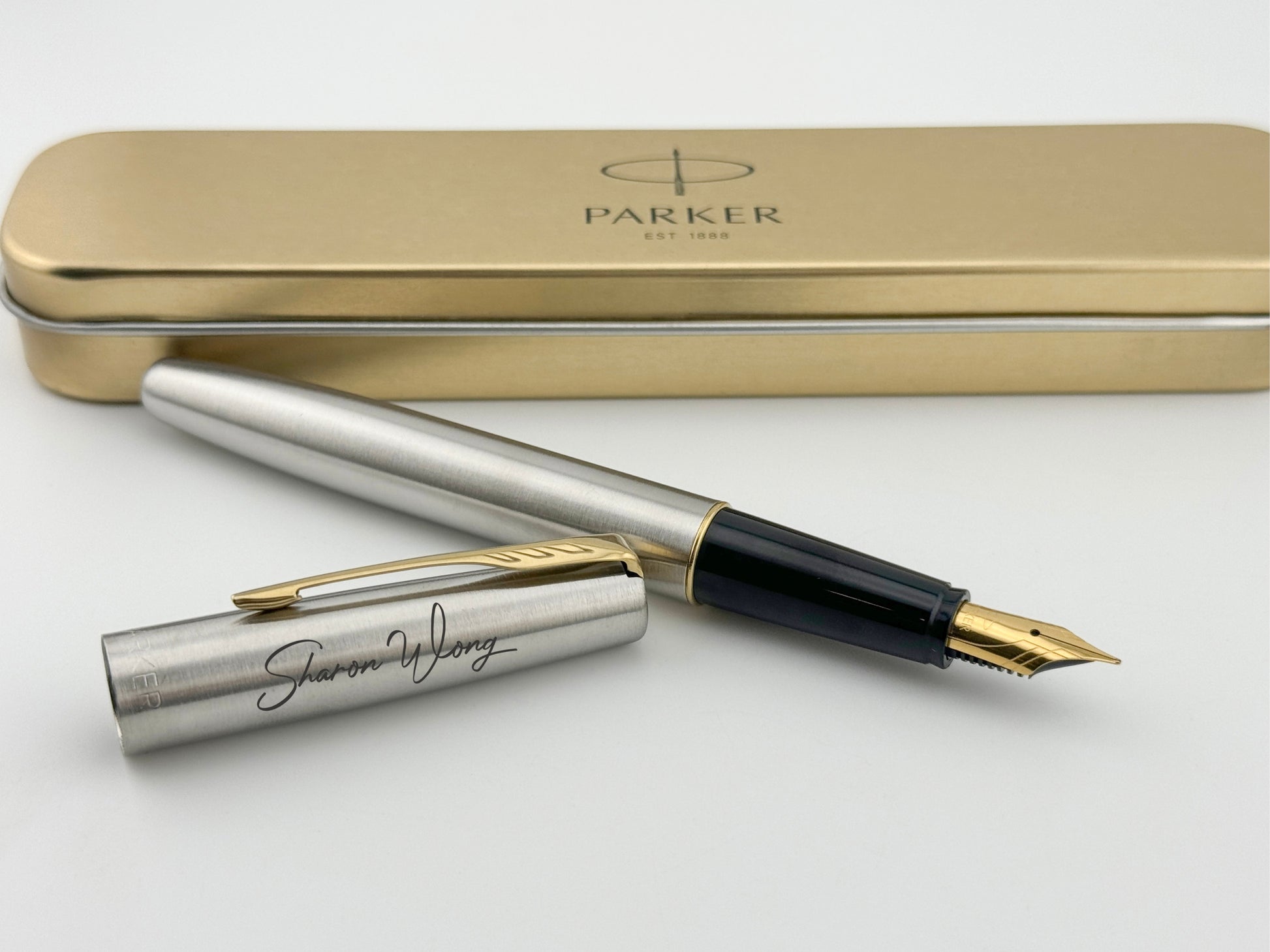 Custom Engraved Parker Fountain Pen in Personalized Tin Box 