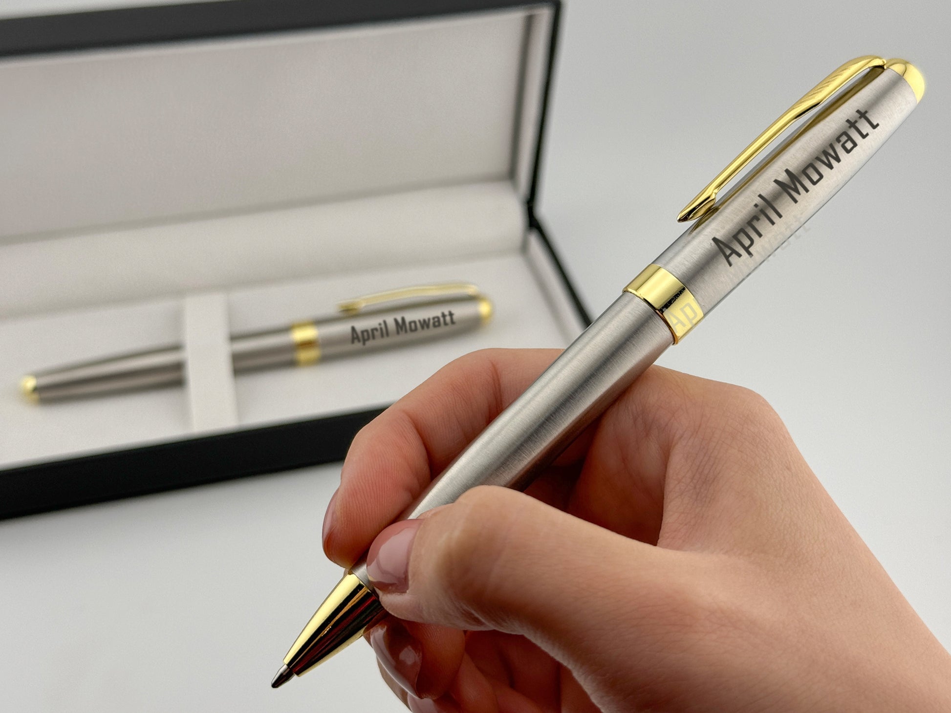 Custom Engraved Rollerball and Ballpoint Pens Set in Personalized PU Leather Box 