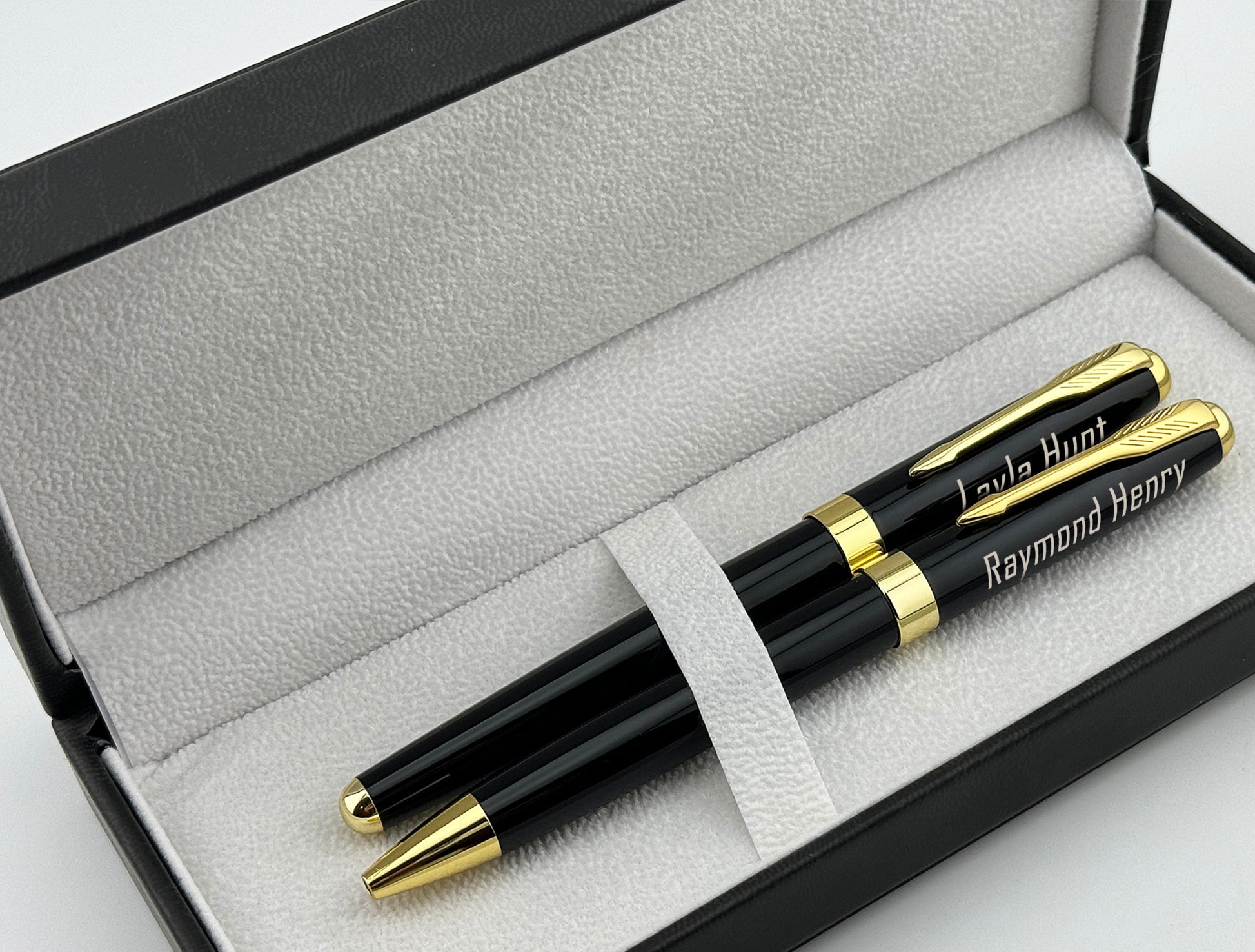 Custom Engraved Rollerball and Ballpoint Pens Set in Personalized PU Leather Box 