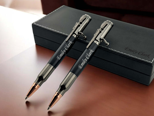 Custom Engraved Bolt Action Bullet Shaped Pen in PU Leather Box