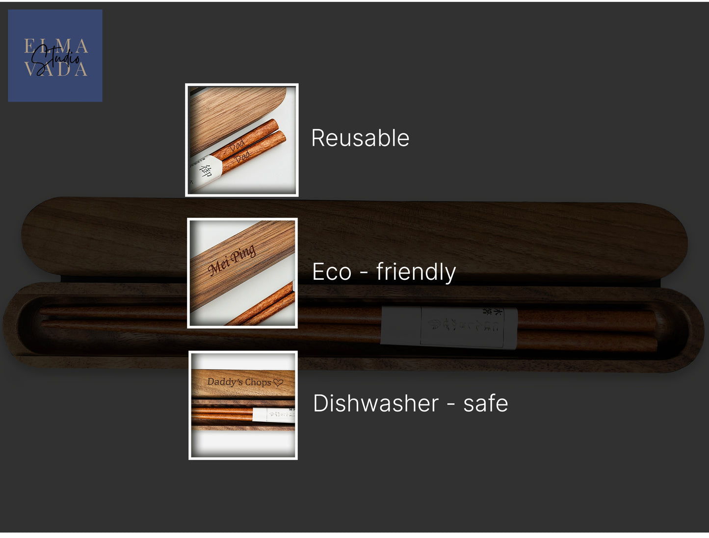 Personalized Walnut Chopsticks – Custom Engraved Gift for Sushi Lovers