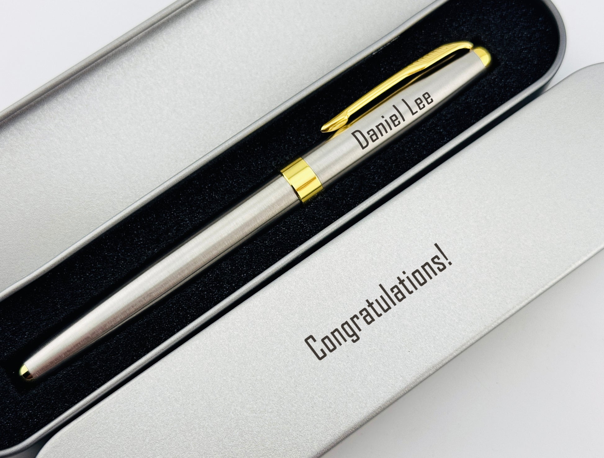 Custom Engraved Roller Pen in Metal Box 
