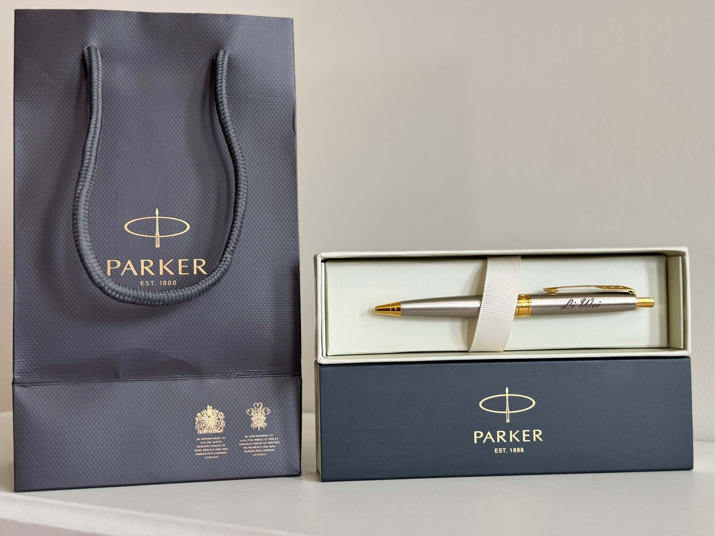 Custom Engraved Chrome Parker Aster Ballpoint Pen in Parker Cardboard Box 