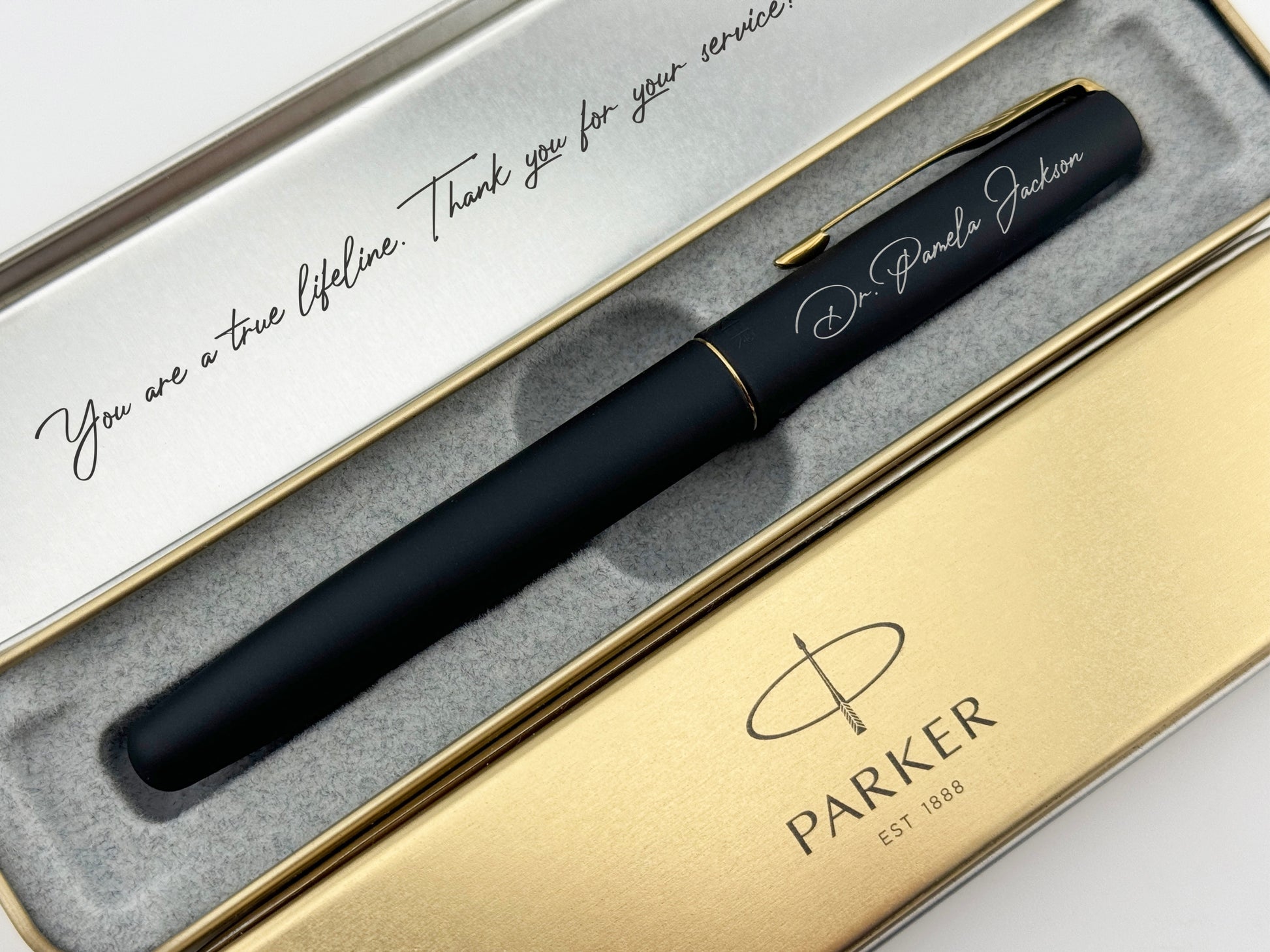 Custom Engraved Parker Fountain Pen in Personalized Tin Box 