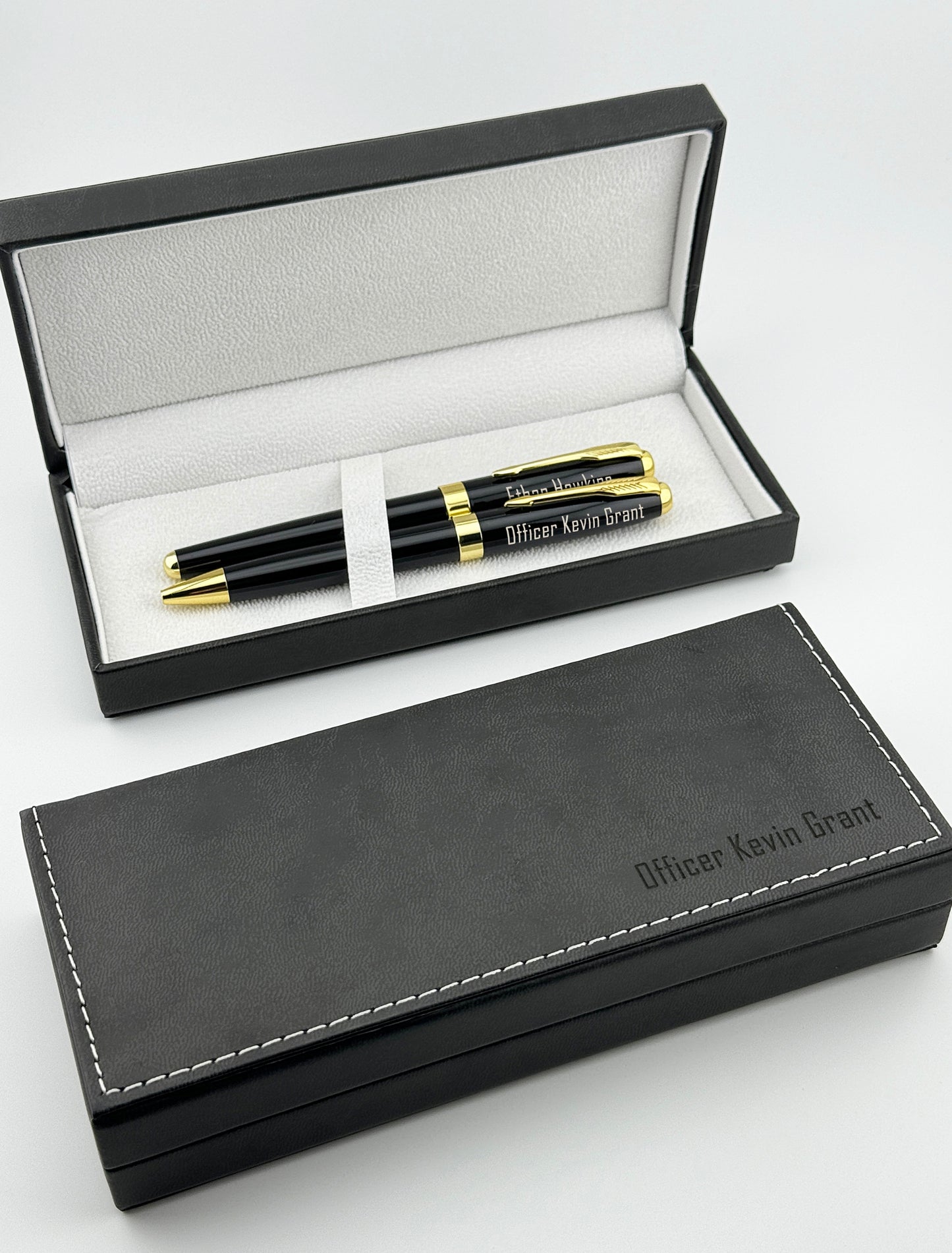 Custom Engraved Rollerball and Ballpoint Pens Set in Personalized PU Leather Box 
