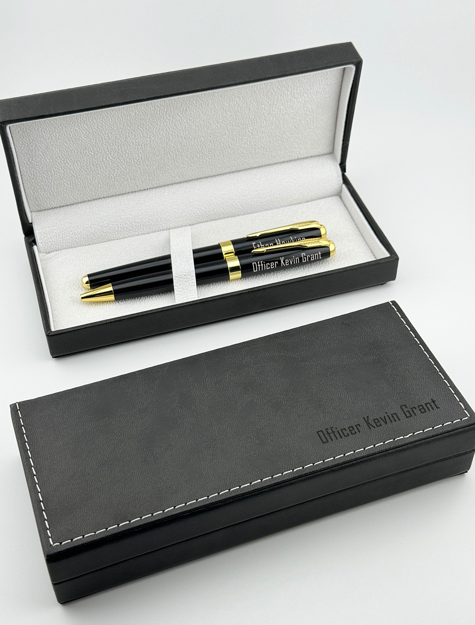 Custom Engraved Rollerball and Ballpoint Pens Set in Personalized PU Leather Box 