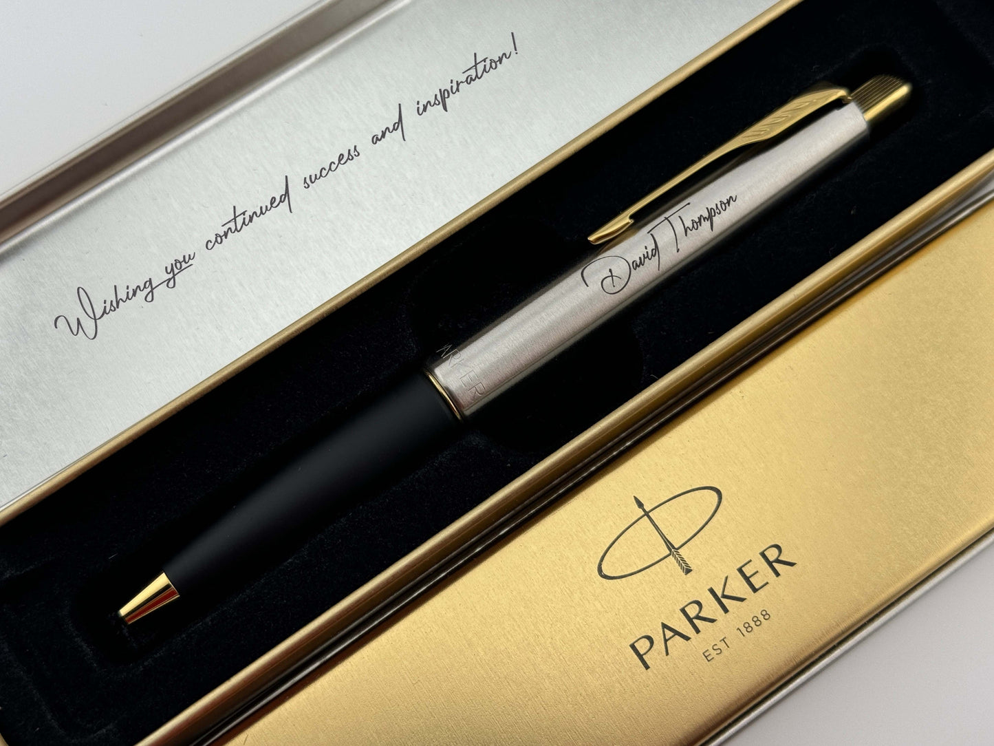 Custom Engraved Parker Frontier Ballpoint Pen in Personalized Tin Box