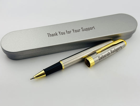 Custom Engraved Roller Pen in Metal Box 