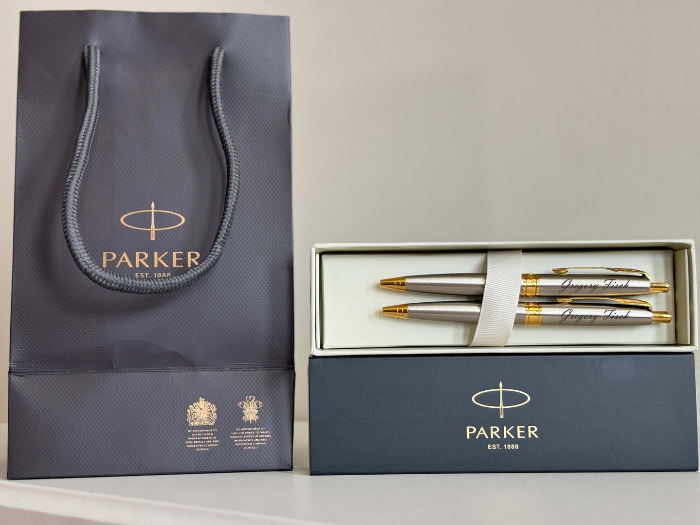 Custom Engraved Chrome Parker Aster Ballpoint Pen in Parker Cardboard Box 