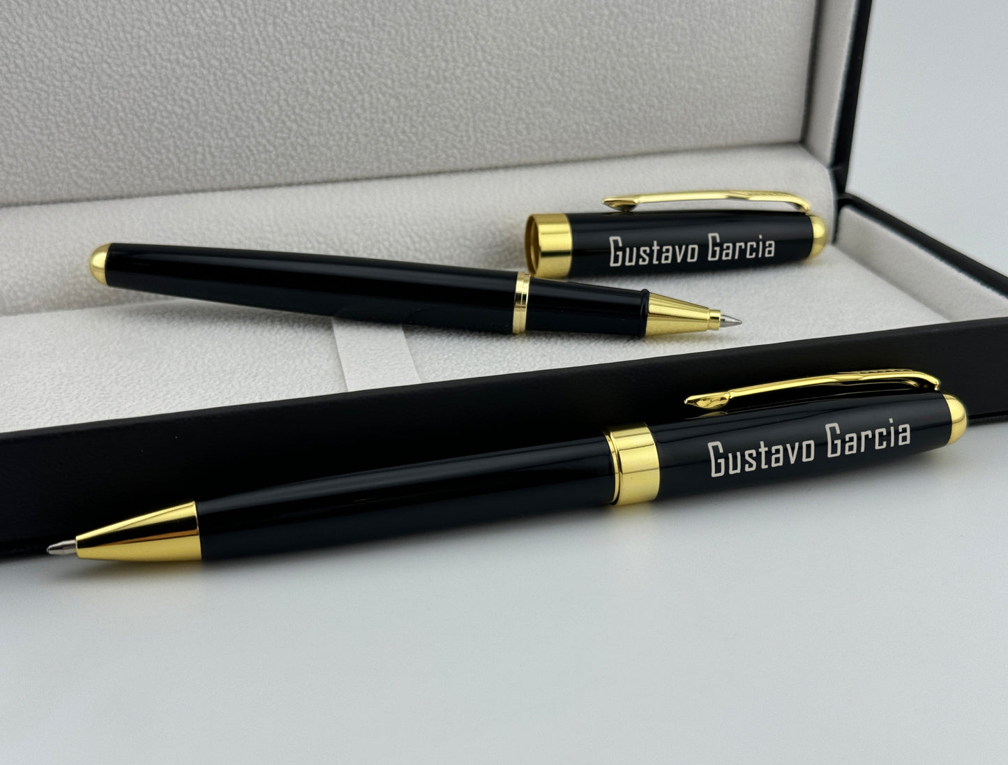 Custom Engraved Rollerball and Ballpoint Pens Set in Personalized PU Leather Box 