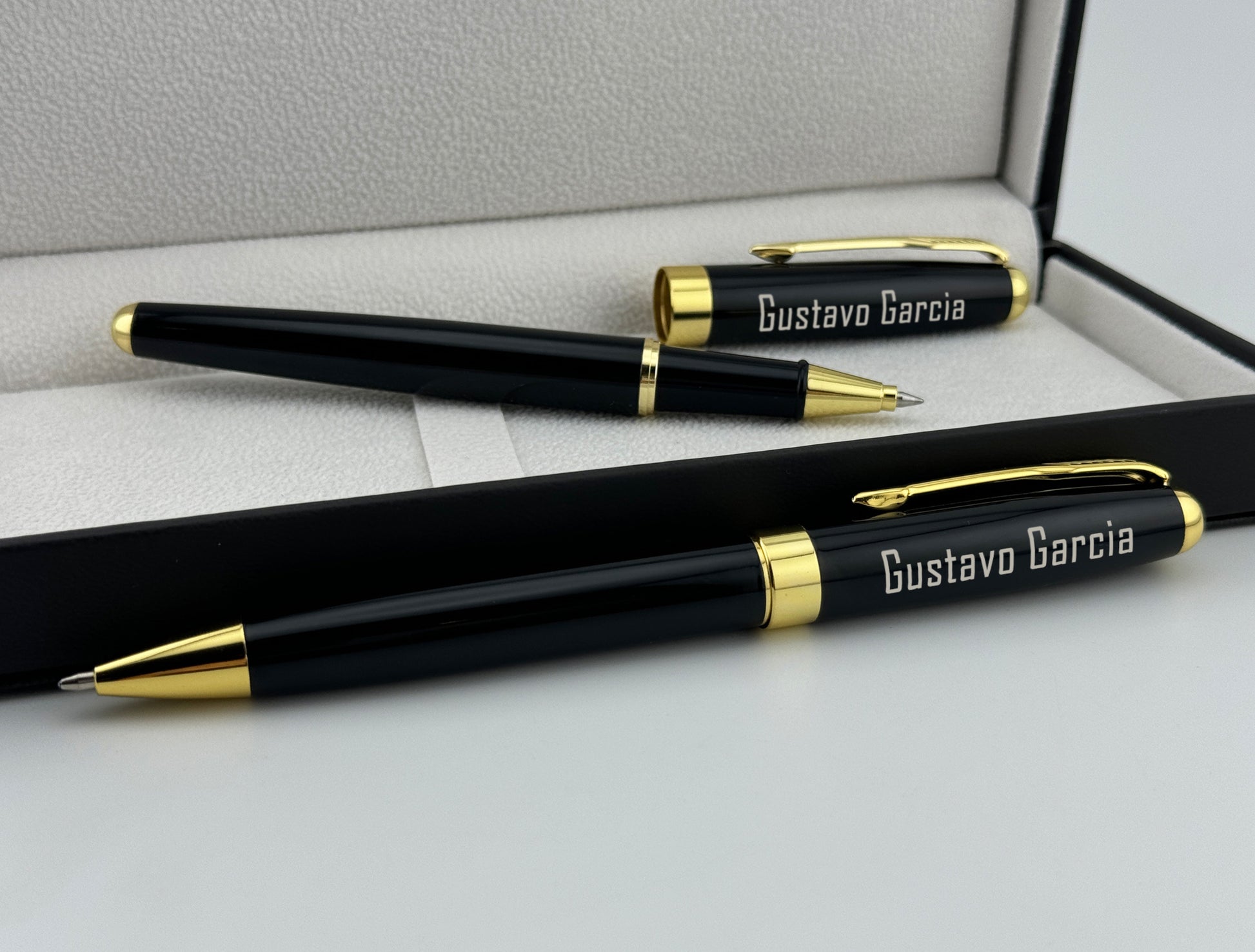 Custom Engraved Rollerball and Ballpoint Pens Set in Personalized PU Leather Box 