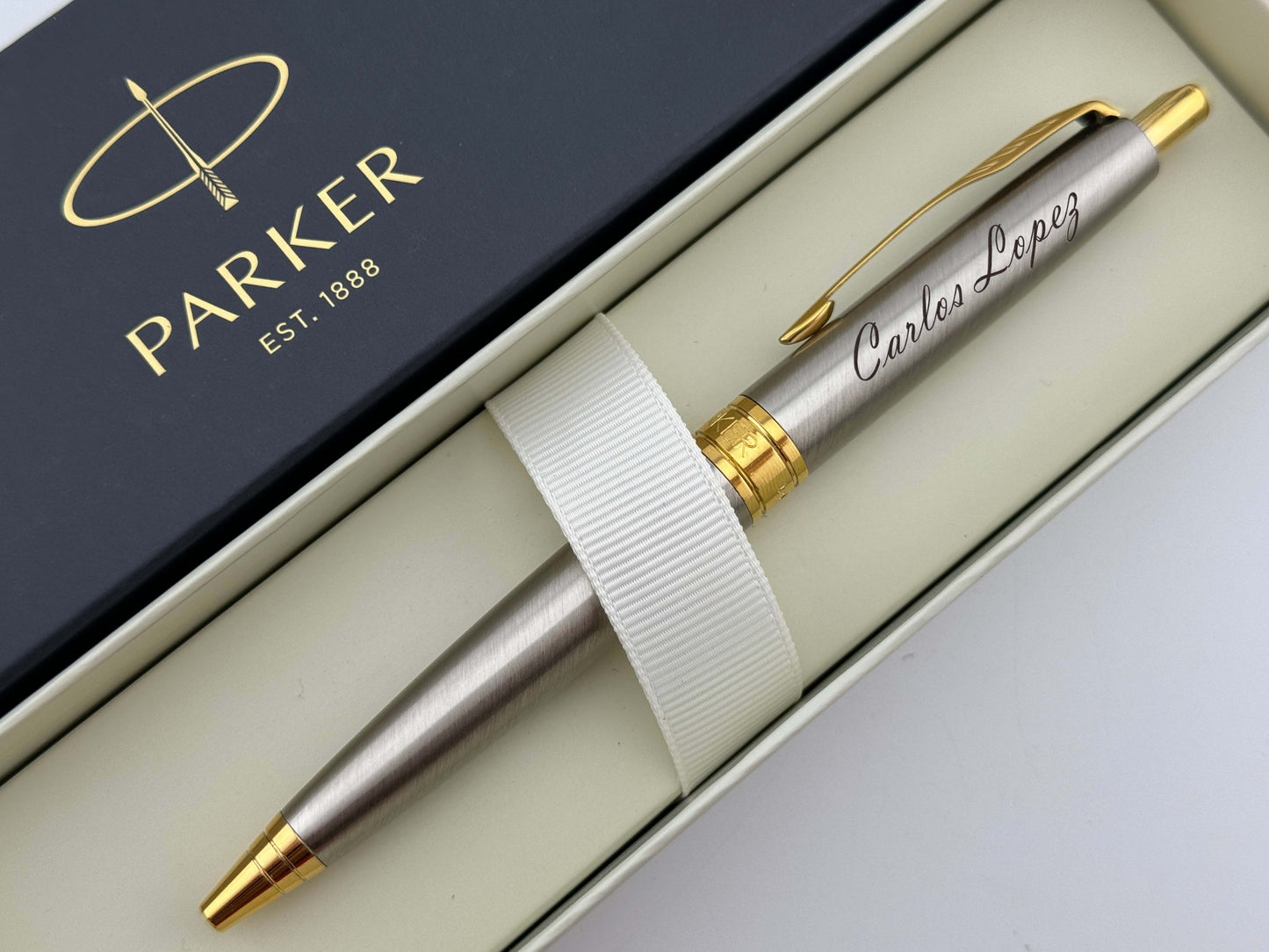 Custom Engraved Chrome Parker Aster Ballpoint Pen in Parker Cardboard Box 