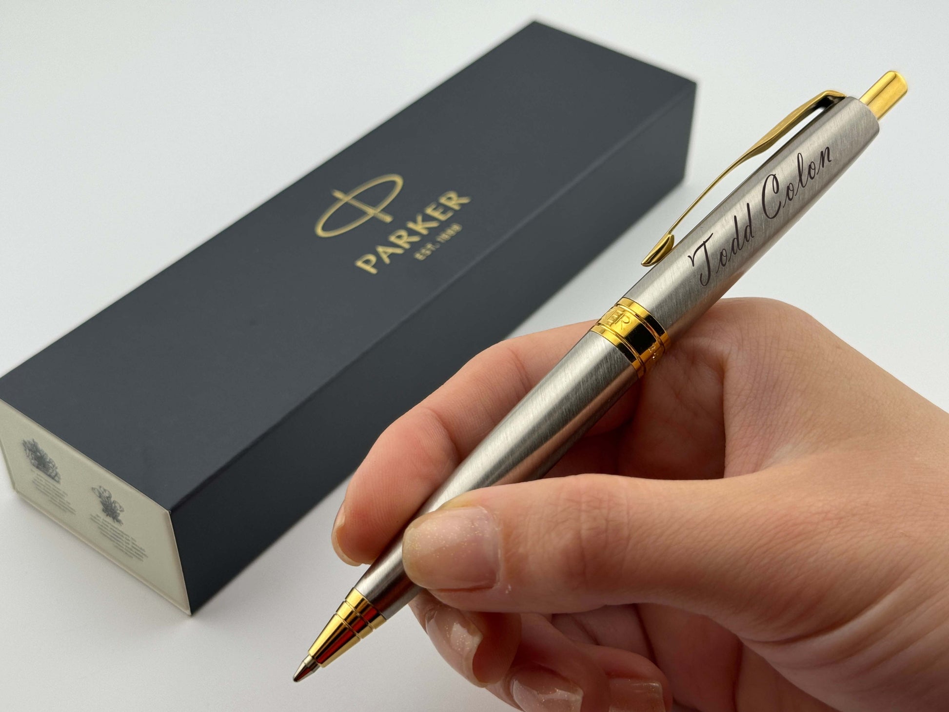 Custom Engraved Chrome Parker Aster Ballpoint Pen in Parker Cardboard Box 