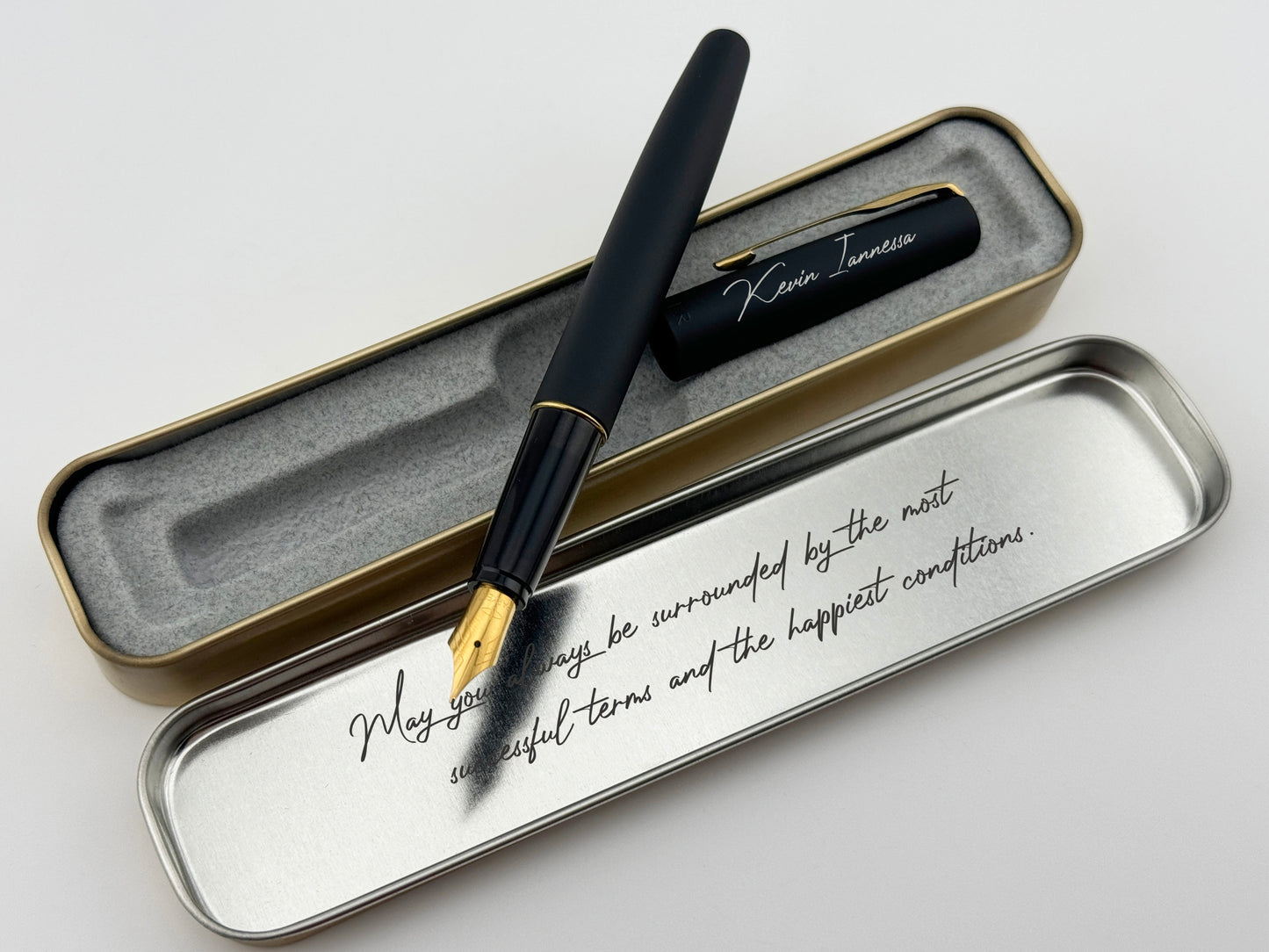Custom Engraved Parker Fountain Pen in Personalized Tin Box 
