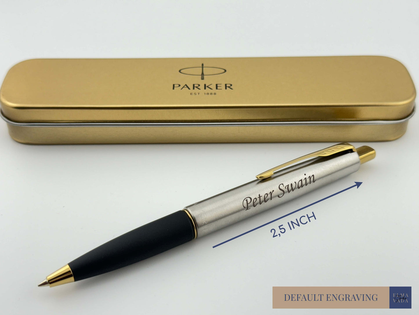 Custom Engraved Parker Frontier Ballpoint Pen in Personalized Tin Box