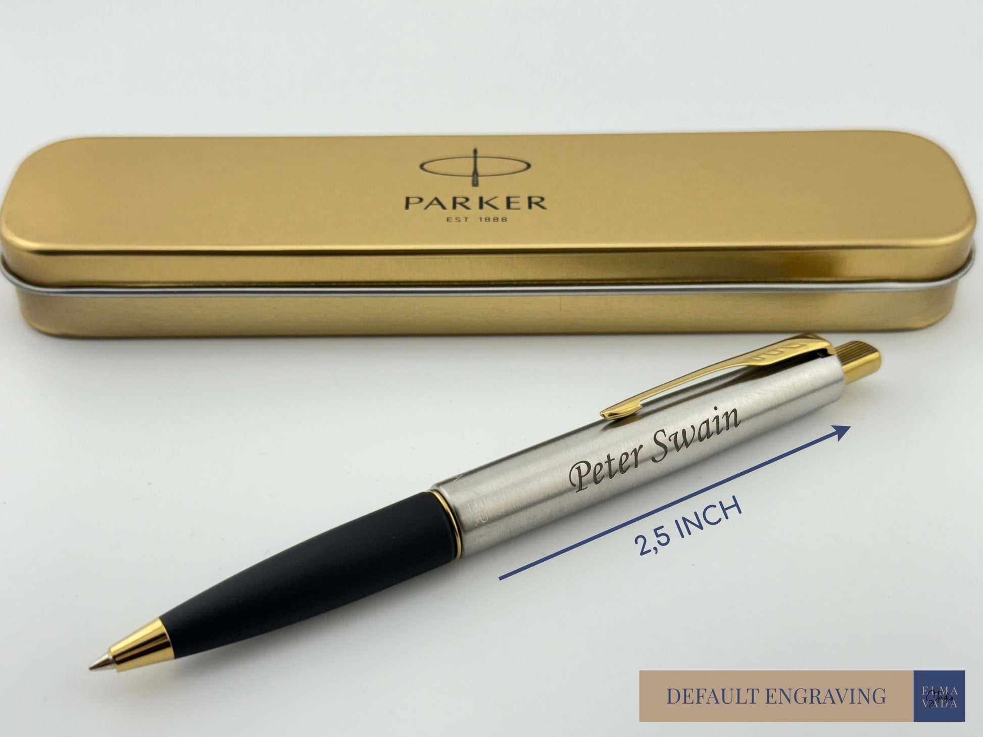 Custom Engraved Parker Frontier Ballpoint Pen in Personalized Tin Box