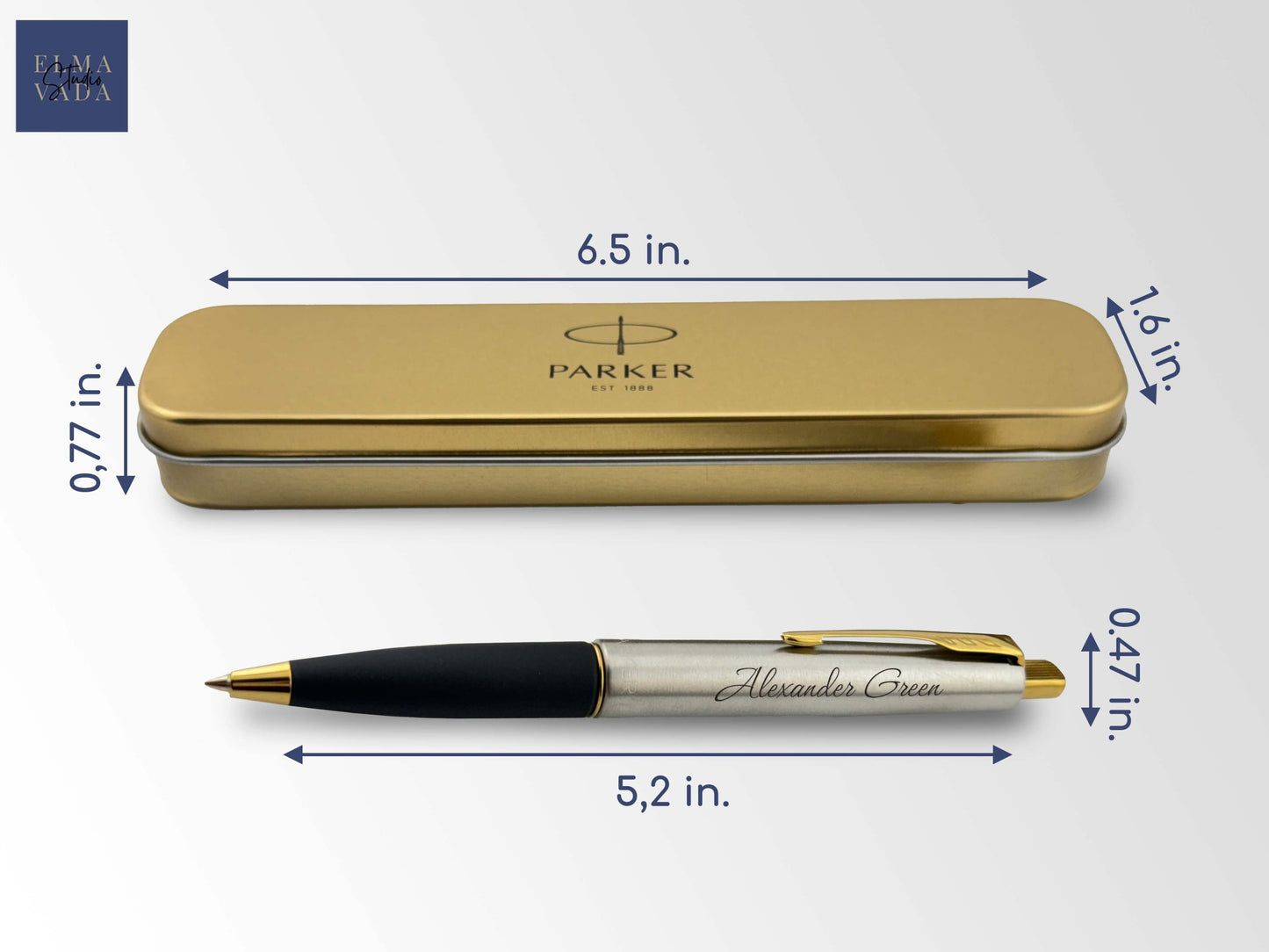 Custom Engraved Parker Frontier Ballpoint Pen in Personalized Tin Box