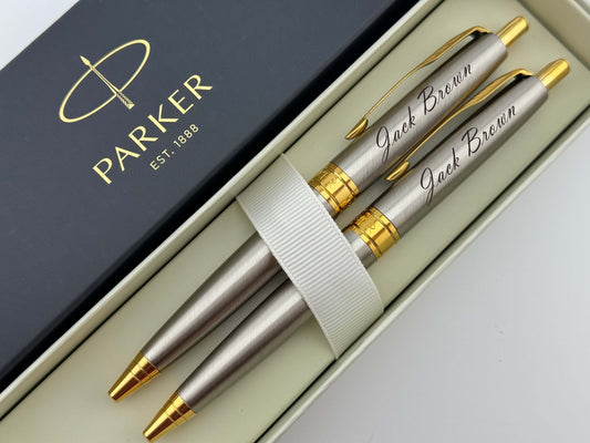 Custom Engraved Chrome Parker Aster Ballpoint Pen in Parker Cardboard Box 