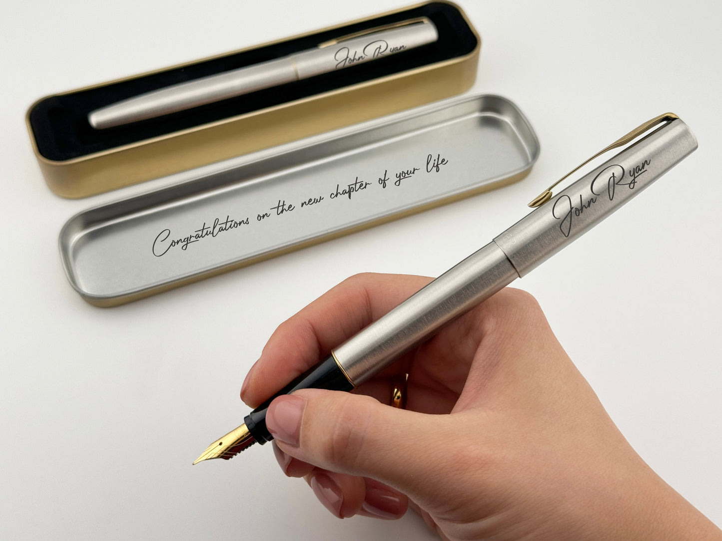 Custom Engraved Parker Fountain Pen in Personalized Tin Box 