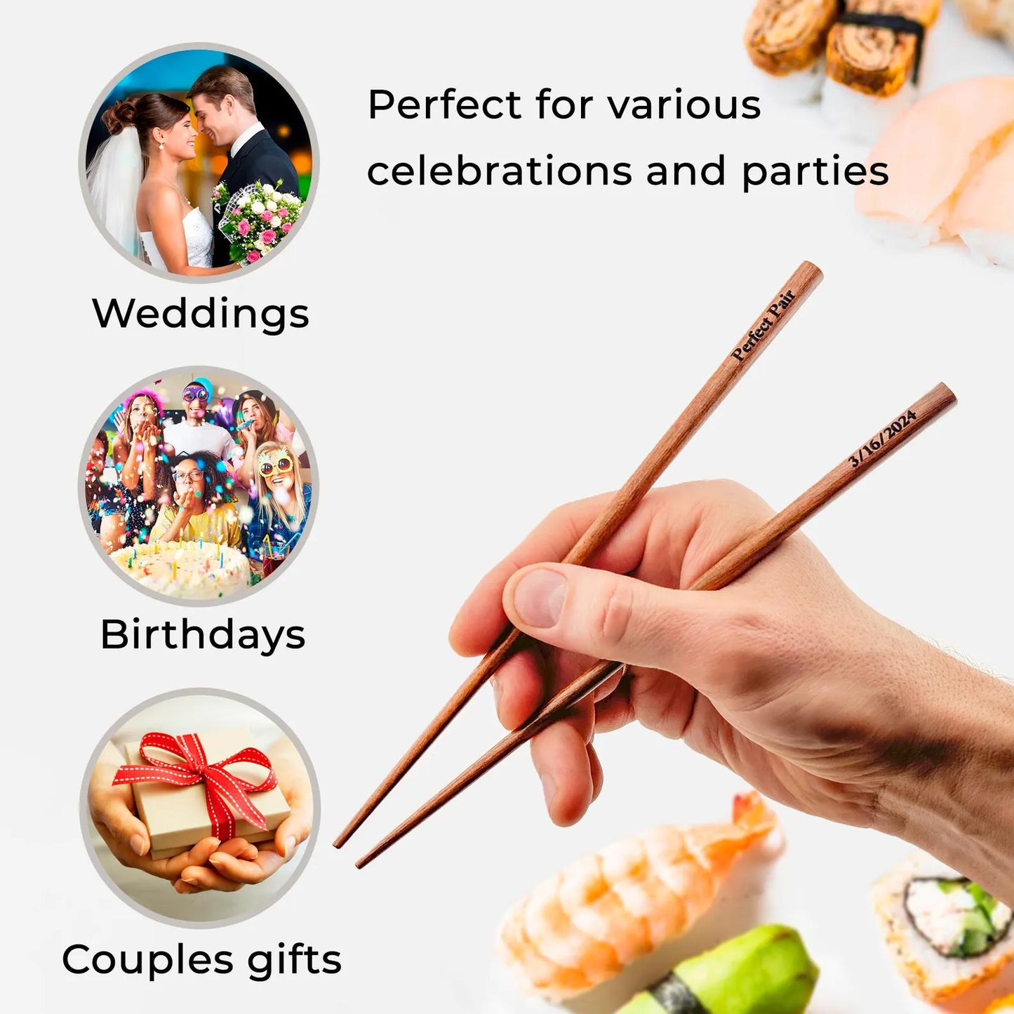 Custom Engraved Chopsticks Wedding Favors – Personalized Guest Gifts